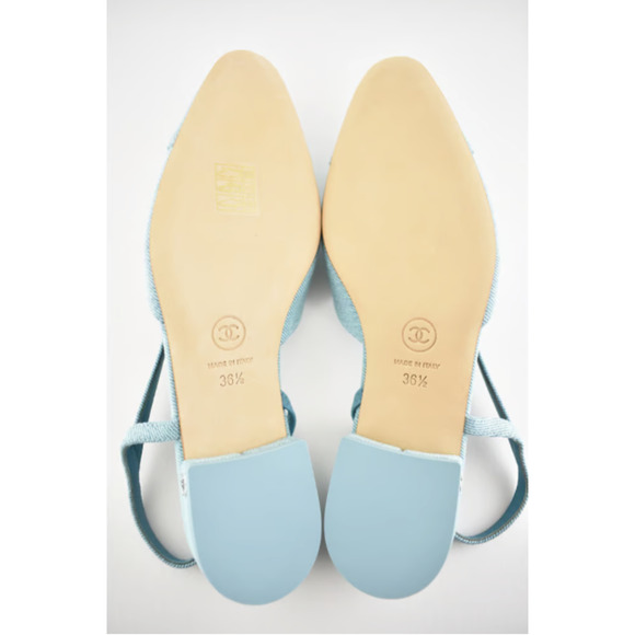 Chanel 21S Denim Blue Neon Mademoiselle Coco Sling Slingback Flat Sandal 36.5 - Picture 11 of 12